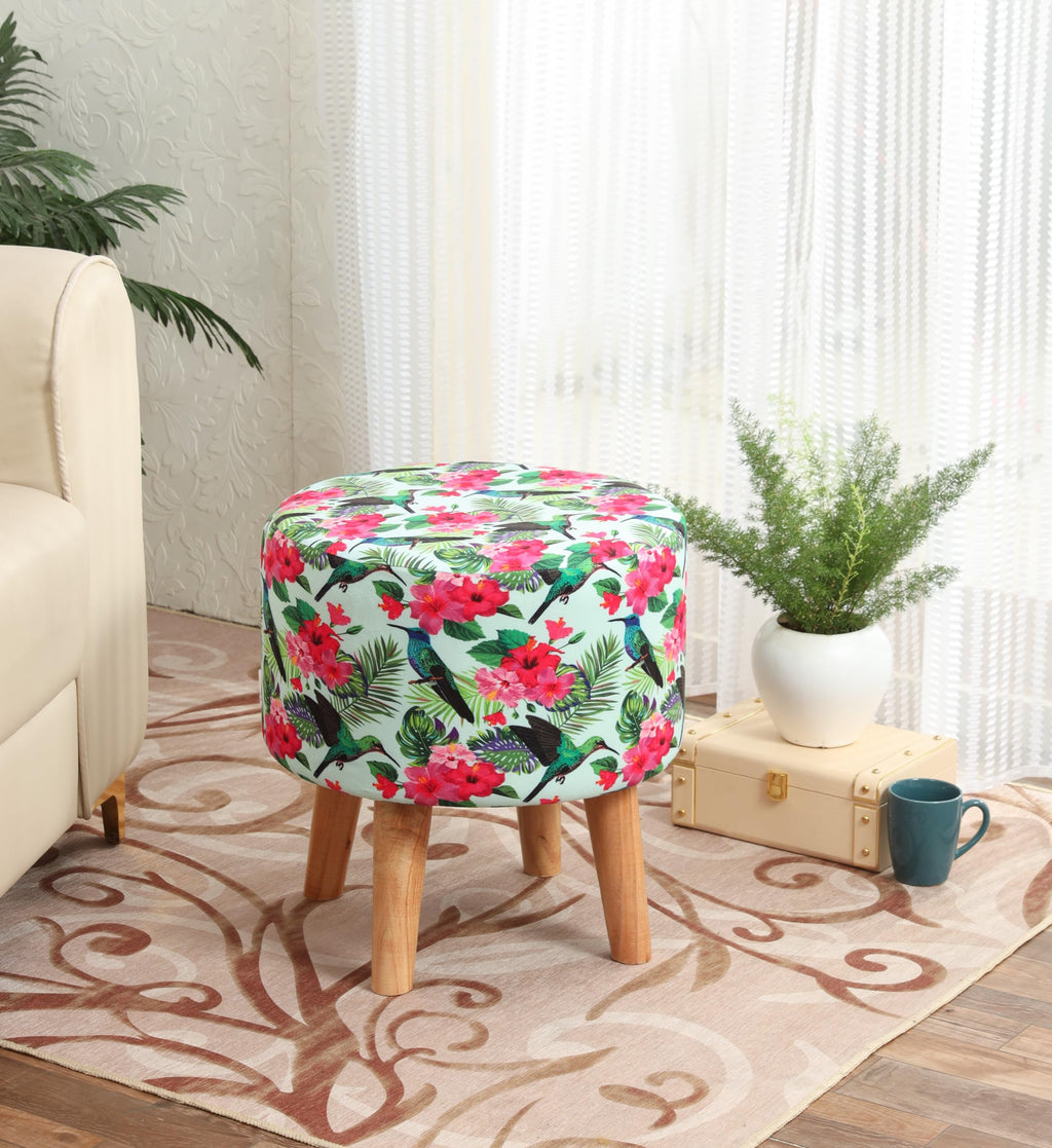 NACIA Printed Ottoman Stool for Living Room | Wooden Pouffe for Sitting and Footrest | Furniture for Home Decor