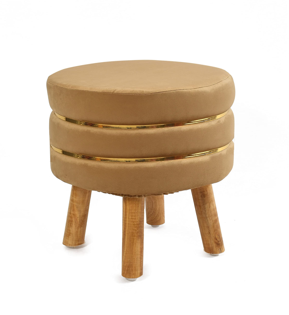 NACIA Velvet Upholstered Ottoman Stool with Wooden Legs | Round Pouffe Footrest Seat for Living Room Bedroom Balcony | Compact Foot Stool for Sitting Home Decor Furniture, 18 Inch