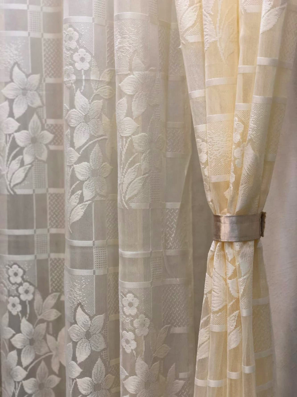 NACIA Heavy Polyester Net Semi Sheer Curtains for Door | Floral Design Grommet Curtains | Semi Transparent Window Drapes for Living Room Bedroom Home Décor