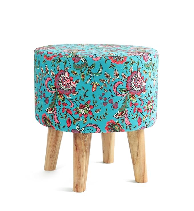 NACIA Printed Ottoman Stool for Living Room | Wooden Pouffe for Sitting and Footrest | Furniture for Home Decor