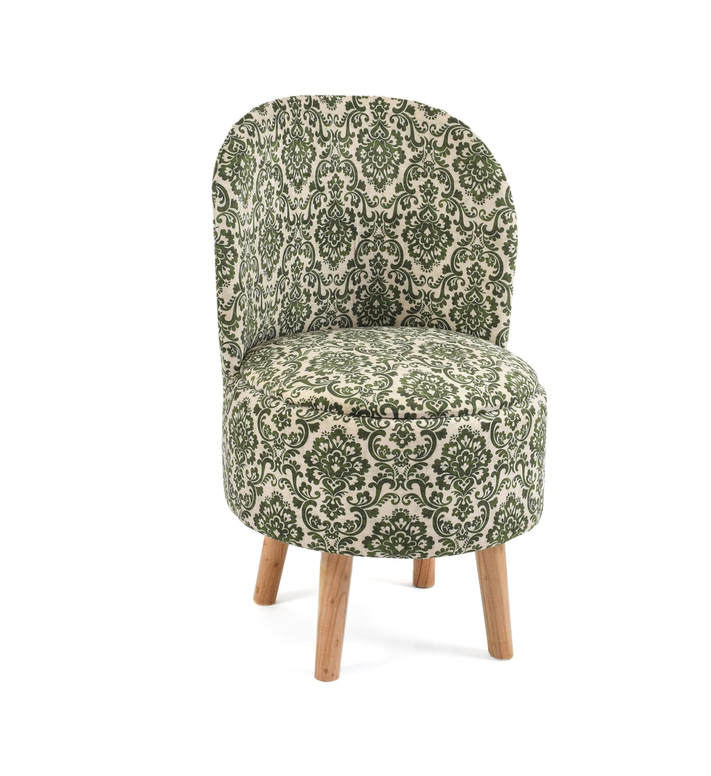 NACIA Velvet Printed Ottoman Chair with Stool Combo | Dressing Table Chair for Bedroom Makeup Room Decor | Modern Upholstered Ottoman with Wooden Legs for Living Room & Home