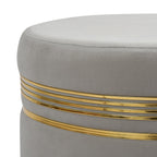 NACIA Ottoman Pouffe Stool for Living Room | Round Cushioned Footstool with Wooden & Gold Metal Legs | Dressing Table Chair for Home Decor, Bedroom & Balcony Use