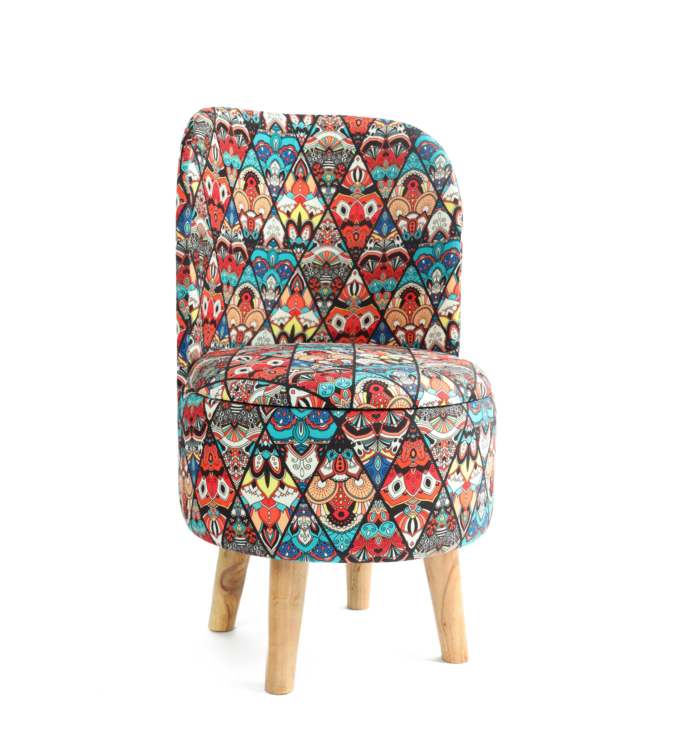NACIA Velvet Printed Ottoman Chair | Dressing Table Chair for Bedroom Makeup Room Decor | Modern Upholstered Ottoman with Wooden Legs for Living Room & Home (18x18x32 Inches)