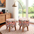 NACIA Printed Ottoman Stool for Living Room | Wooden Pouffe for Sitting and Footrest | Furniture for Home Decor