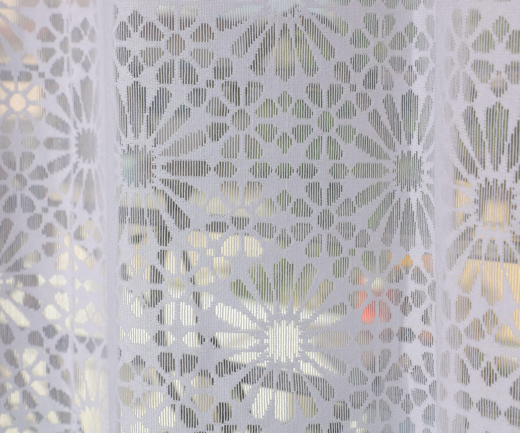 NACIA Heavy Polyester Net Semi Sheer Curtains for Door | Geometric Design Grommet Curtains | Semi Transparent Window Drapes for Living Room Bedroom Home Décor