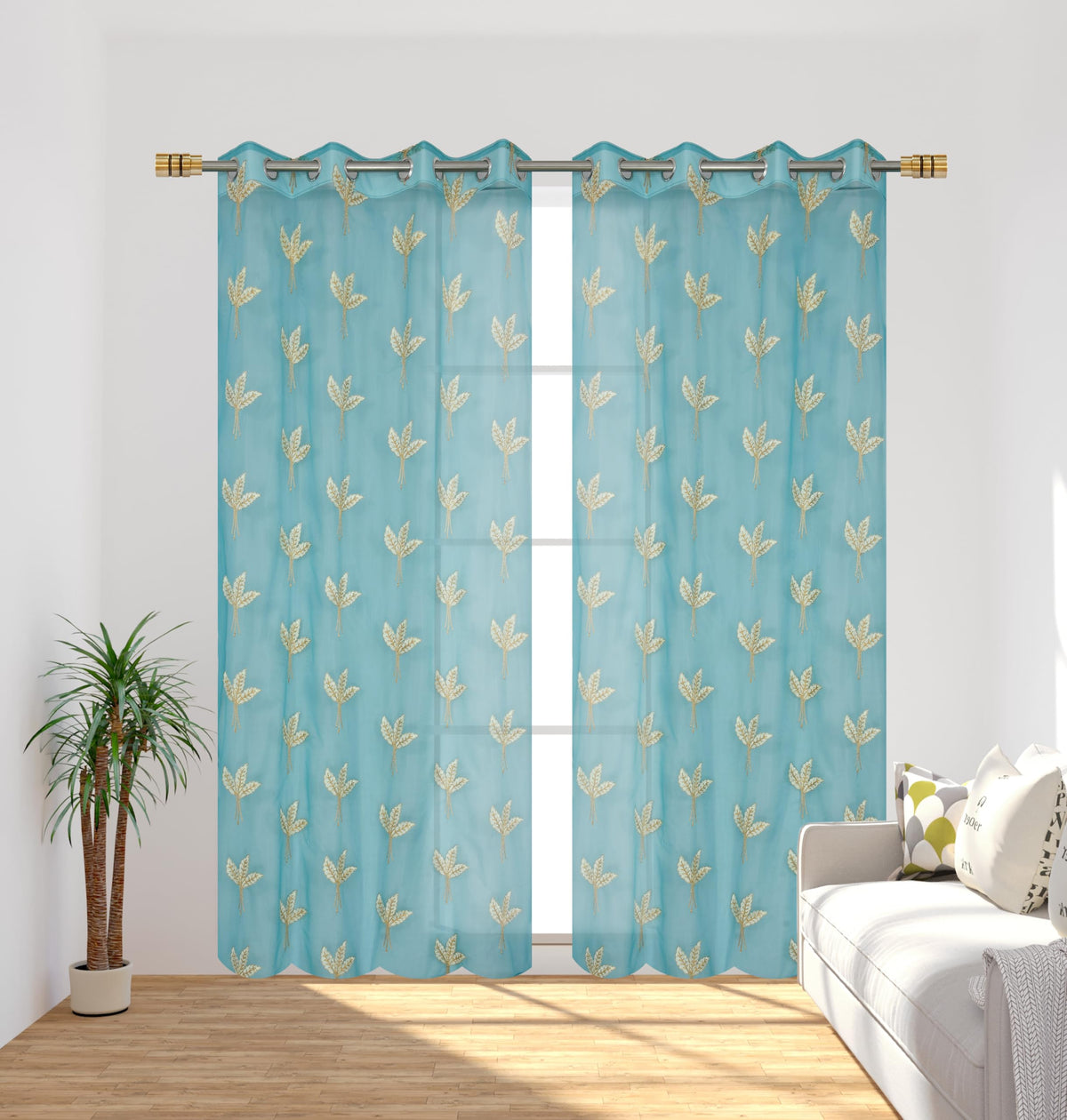 NACIA Tissue Net Embroidery Sheer Curtains 7 Feet Set of 2 | Floral Transparent Door Curtains with Eyelet Rings | Light Filtering Polyester Curtains for Living Room and Bedroom