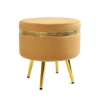 NACIA Ottoman Pouffe Stool for Living Room | Round Cushioned Footstool with Wooden & Gold Metal Legs | Dressing Table Chair for Home Decor, Bedroom & Balcony Use