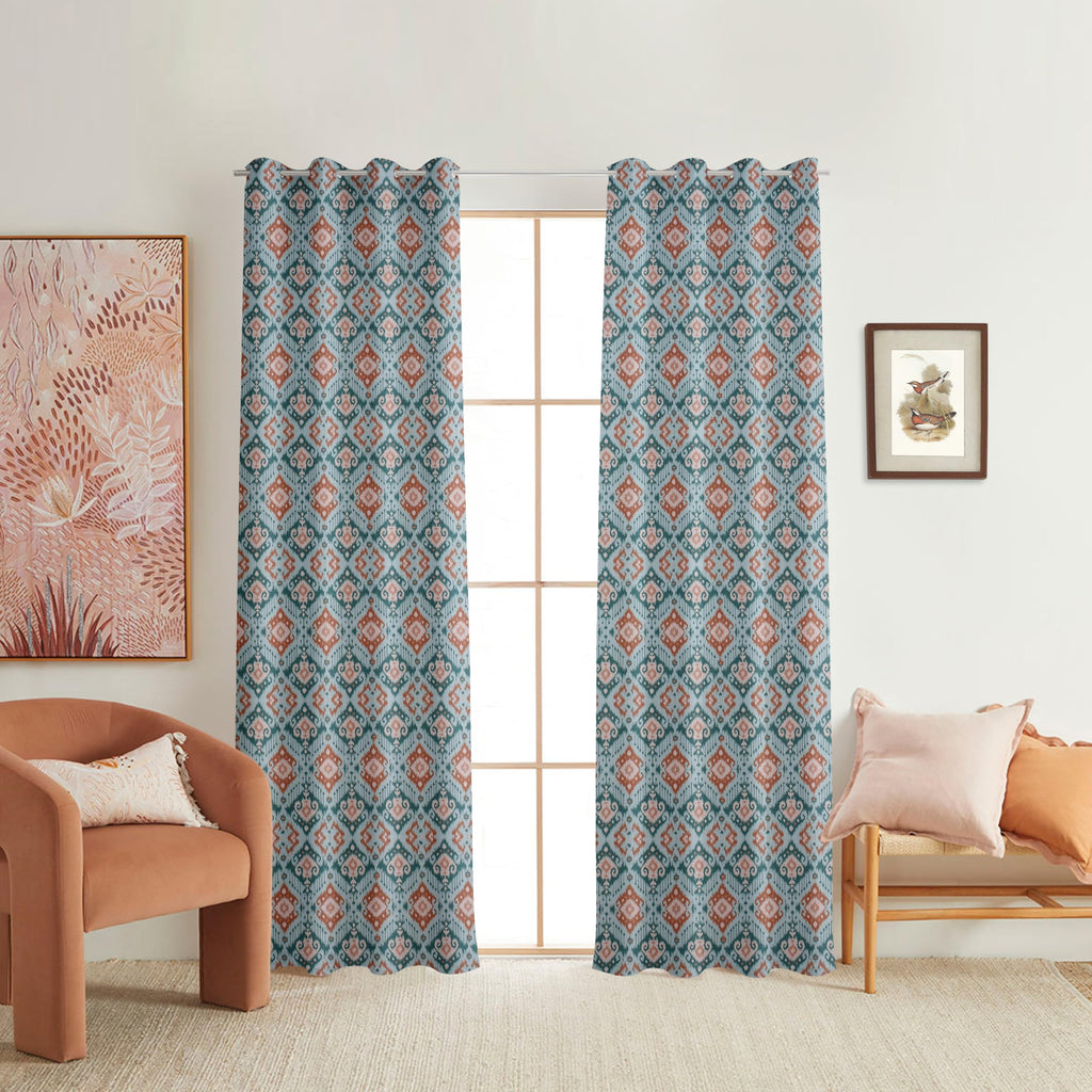 NACIA Cotton Room Darkening Printed Eyelet Curtains for Door, Long Door and Window | Geometric Printed Curtain Panel for Living Room and Bedroom | Grommet Window Drapes