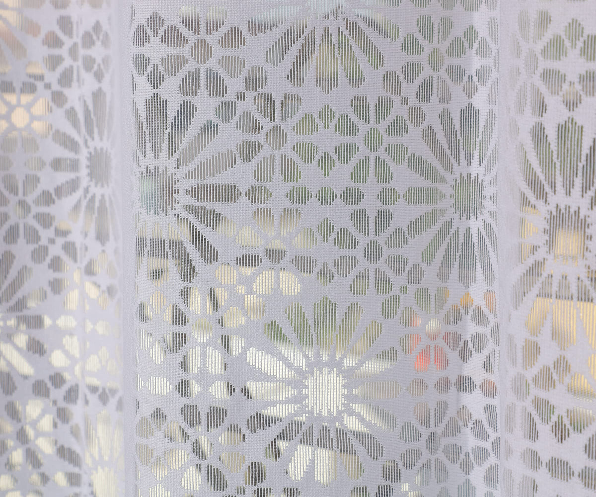 NACIA Heavy Polyester Net Semi Sheer Curtains for Door | Geometric Design Grommet Curtains | Semi Transparent Window Drapes for Living Room Bedroom Home Décor