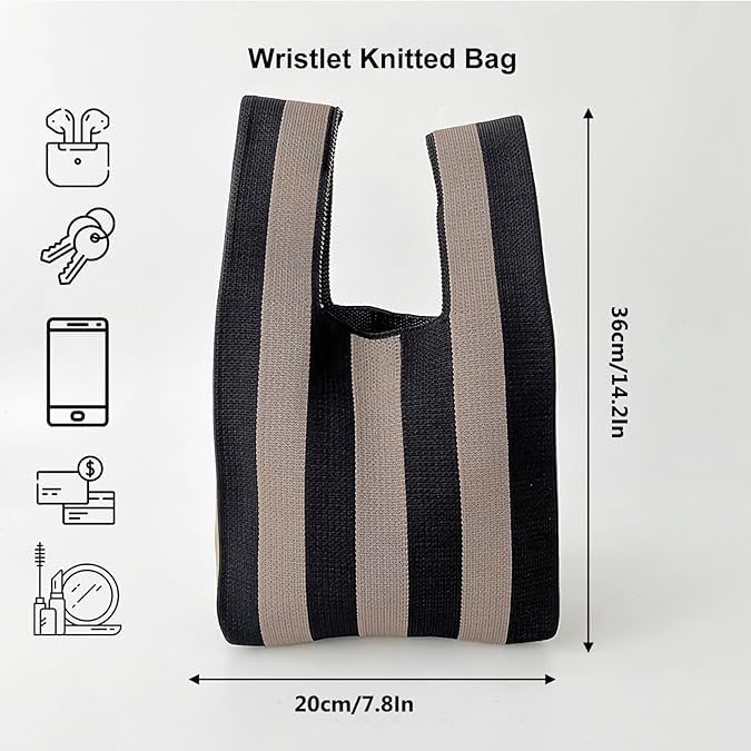 NACIA® Handbag for Women Wristlet Knitted Hand Bag for Shopping Tote Bag Knot Pouch foldable Tote Purse for Wrist small Knitted Sleeve Tote Handle Bag Wristlet Pouch Purse for Women, Cream