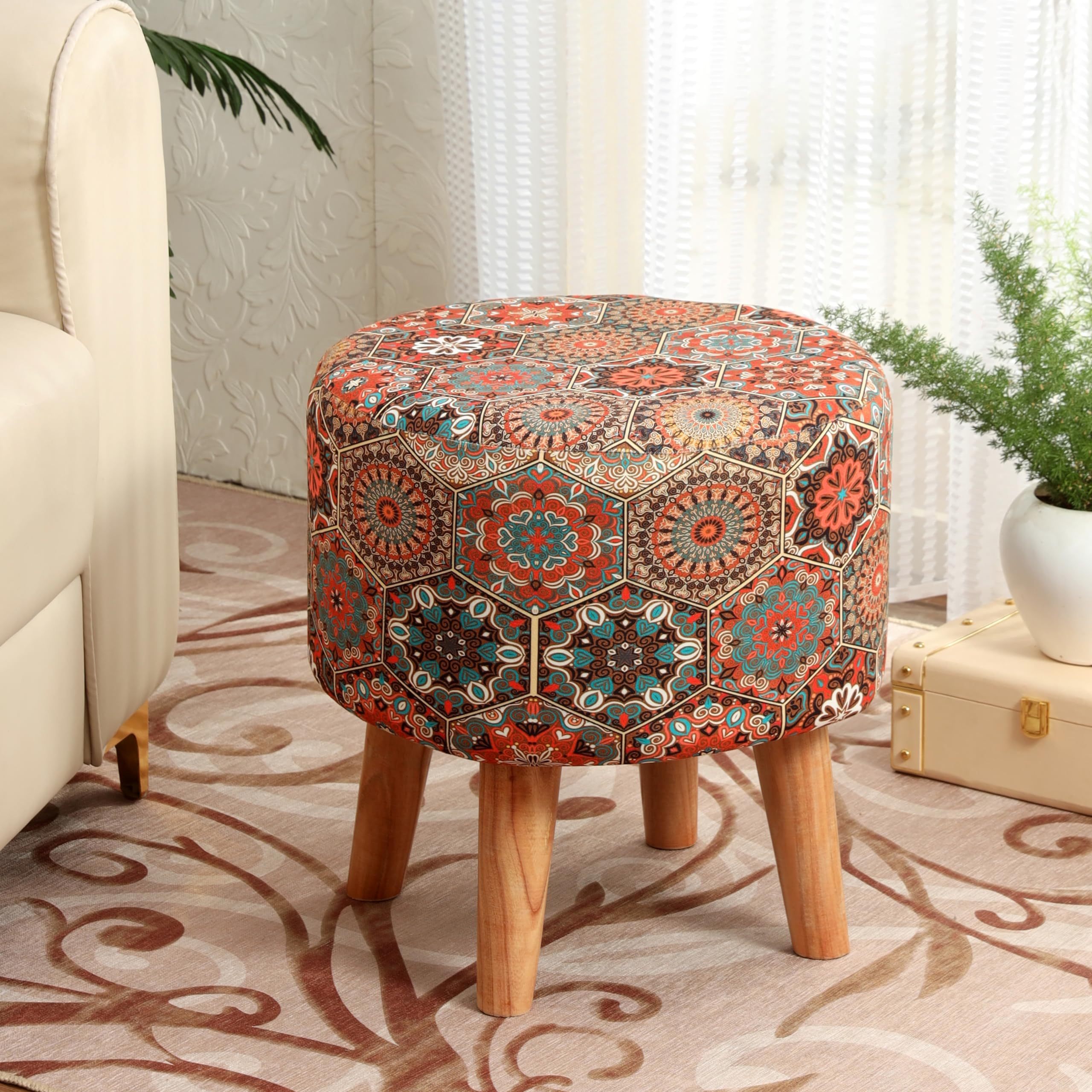 NACIA Elegant Ottoman Stool - Soft Cushioned Top for Seating & Footrest - Space-Saving, Stylish Design for Living Room, Bedroom & Office Spaces
