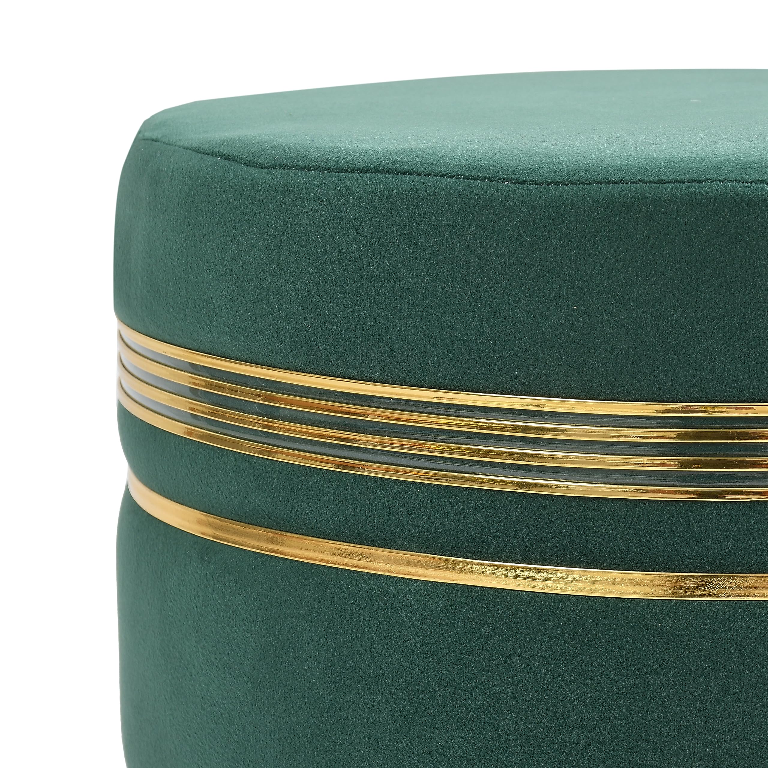 NACIA Ottoman Pouffe Stool for Living Room | Round Cushioned Footstool with Wooden & Gold Metal Legs | Dressing Table Chair for Home Decor, Bedroom & Balcony Use