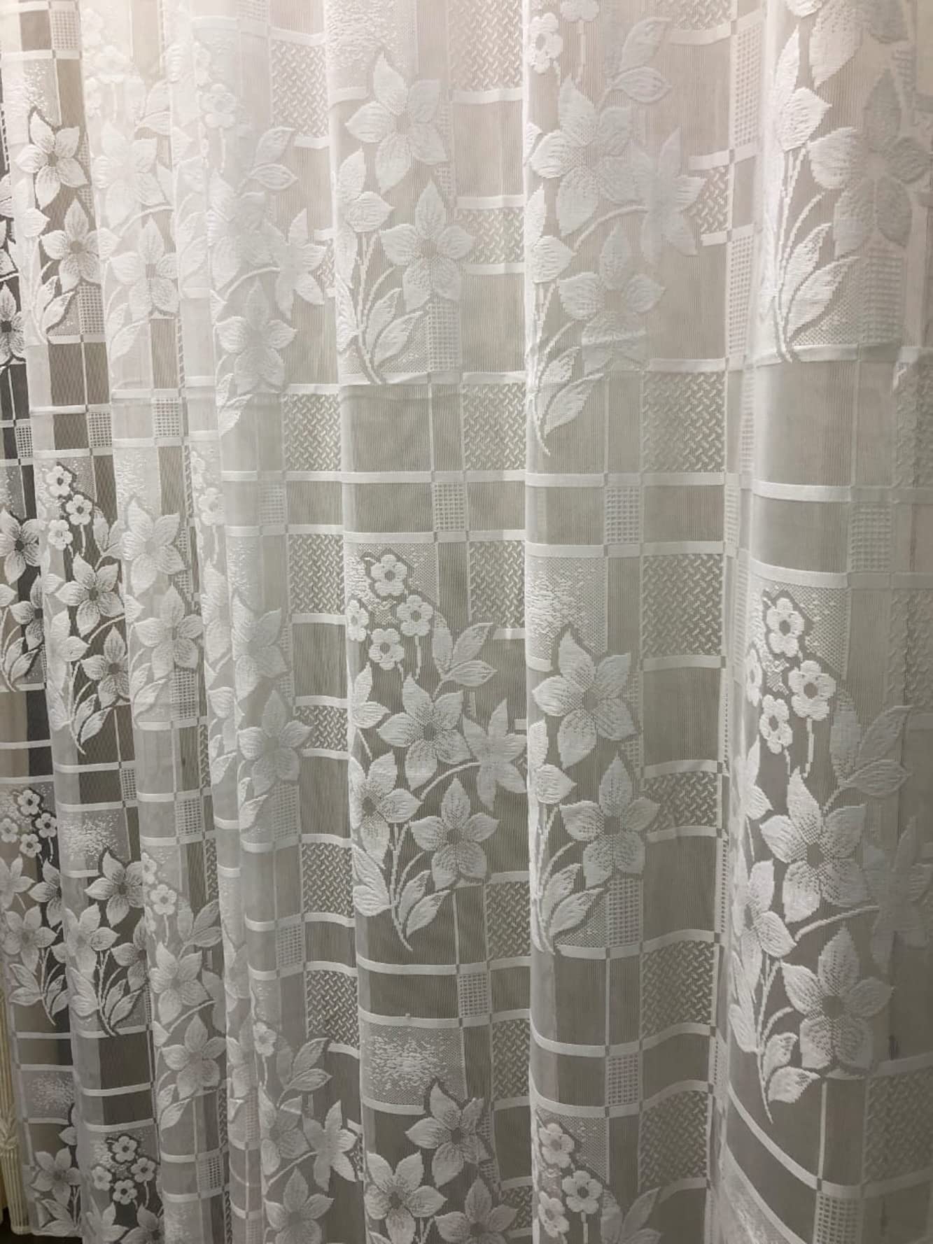 NACIA Heavy Polyester Net Semi Sheer Curtains for Door | Floral Design Grommet Curtains | Semi Transparent Window Drapes for Living Room Bedroom Home Décor