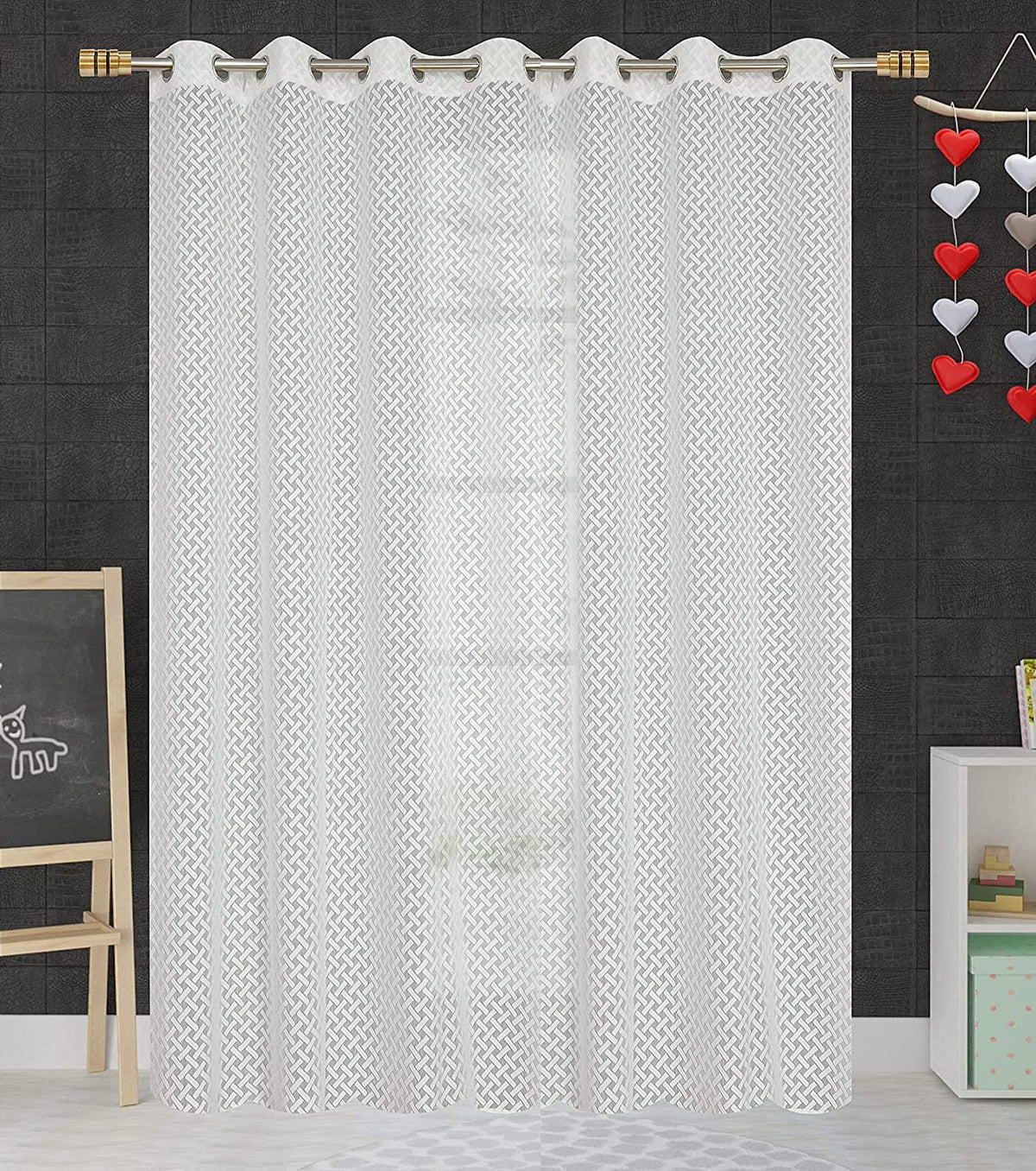 NACIA Criss Cross Net Semi Sheer Curtains | Geometric Door Curtains with Eyelet Rings | Light Filtering Polyester Curtains for Living Room and Bedroom