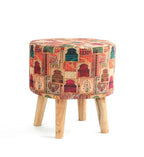 NACIA Velvet Printed Ottoman Chair | Dressing Table Chair for Bedroom Makeup Room Decor | Modern Upholstered Ottoman with Wooden Legs for Living Room & Home (18x18x32 Inches)