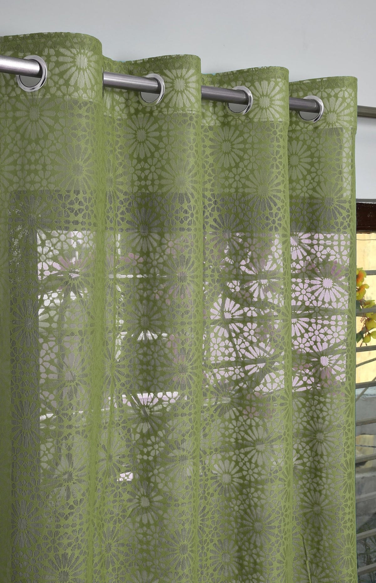 NACIA Heavy Polyester Net Semi Sheer Curtains for Door | Geometric Design Grommet Curtains | Semi Transparent Window Drapes for Living Room Bedroom Home Décor