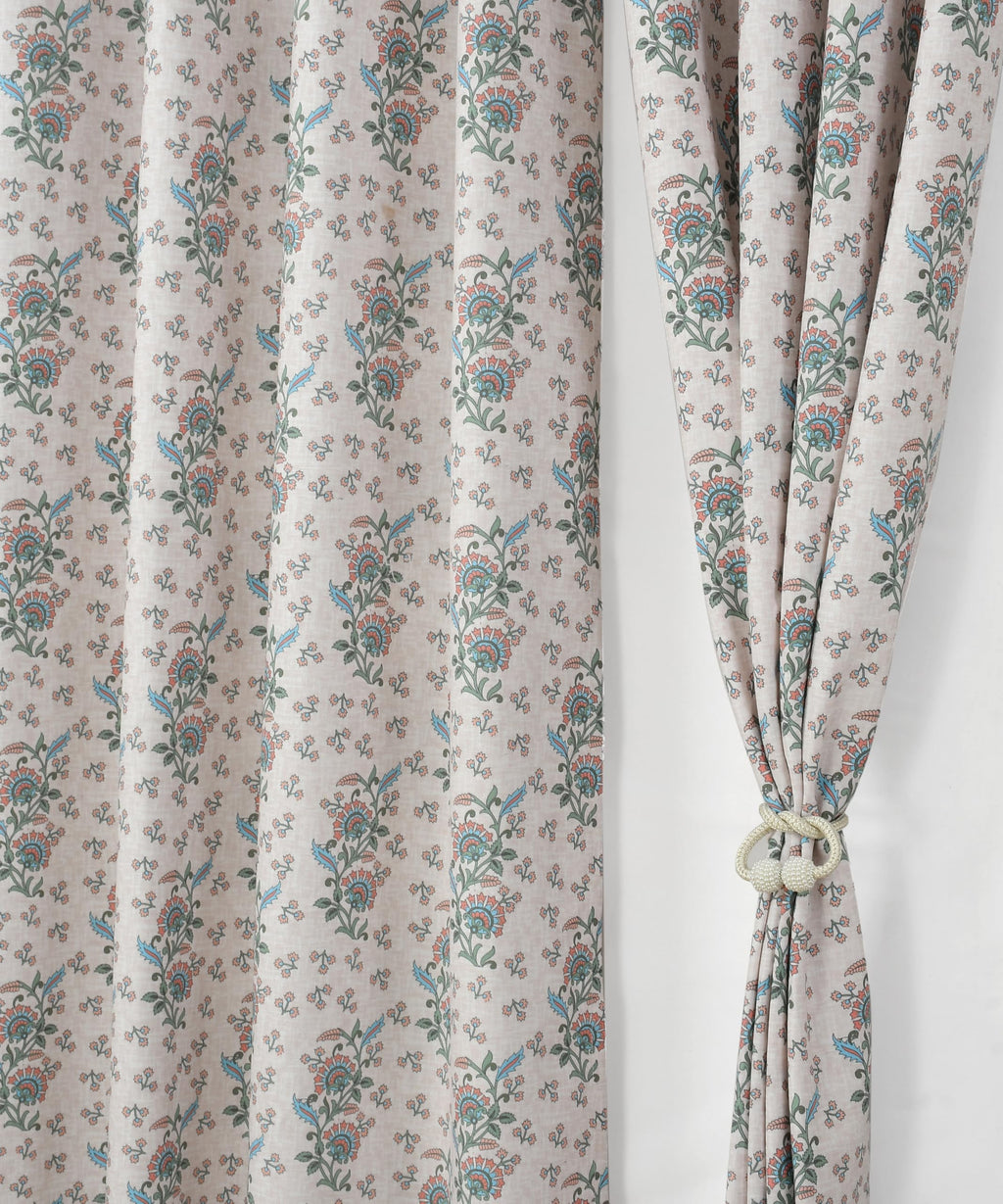NACIA Cotton Room Darkening Printed Eyelet Curtains for Door, Long Door and Window | Geometric Printed Curtain Panel for Living Room and Bedroom | Grommet Window Drapes