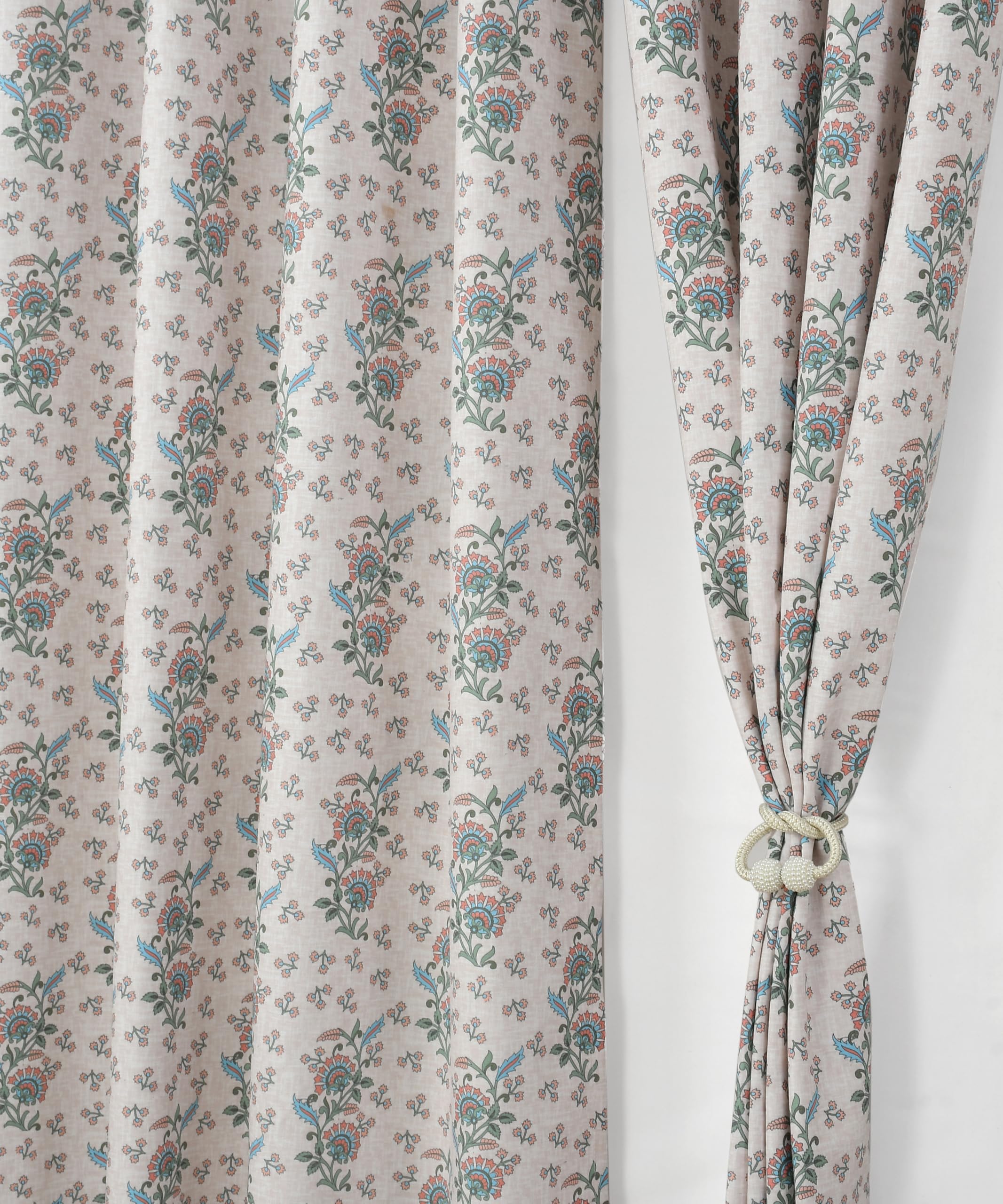 NACIA Cotton Room Darkening Printed Eyelet Curtains for Door, Long Door and Window | Geometric Printed Curtain Panel for Living Room and Bedroom | Grommet Window Drapes