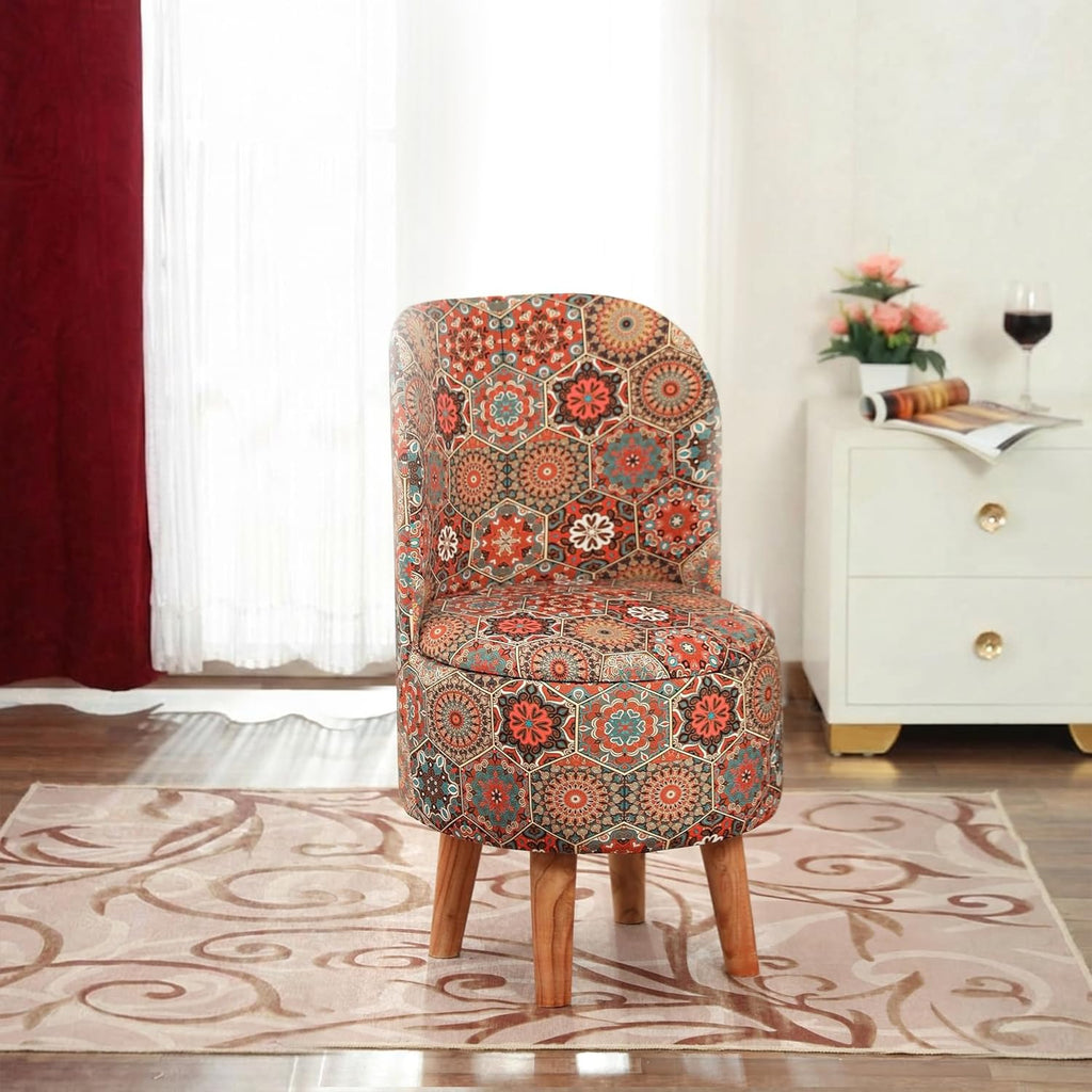 NACIA Velvet Printed Ottoman Chair | Dressing Table Chair for Bedroom Makeup Room Decor | Modern Upholstered Ottoman with Wooden Legs for Living Room & Home (18x18x32 Inches)