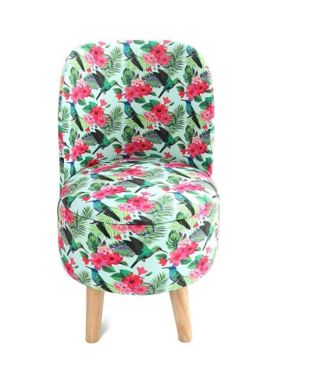 NACIA Velvet Printed Ottoman Chair | Dressing Table Chair for Bedroom Makeup Room Decor | Modern Upholstered Ottoman with Wooden Legs for Living Room & Home (18x18x32 Inches)