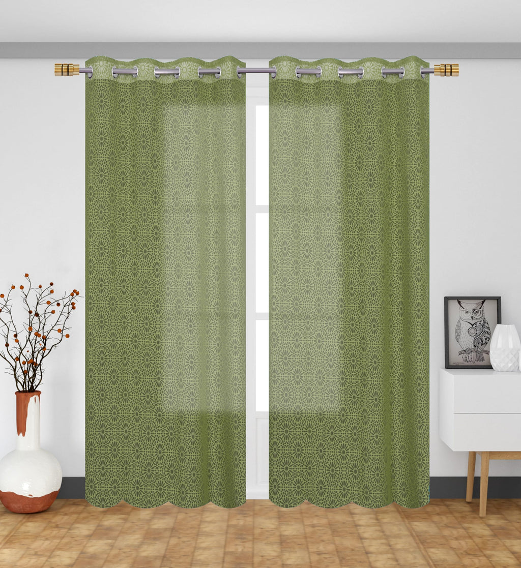 NACIA Heavy Polyester Net Semi Sheer Curtains for Door | Geometric Design Grommet Curtains | Semi Transparent Window Drapes for Living Room Bedroom Home Décor