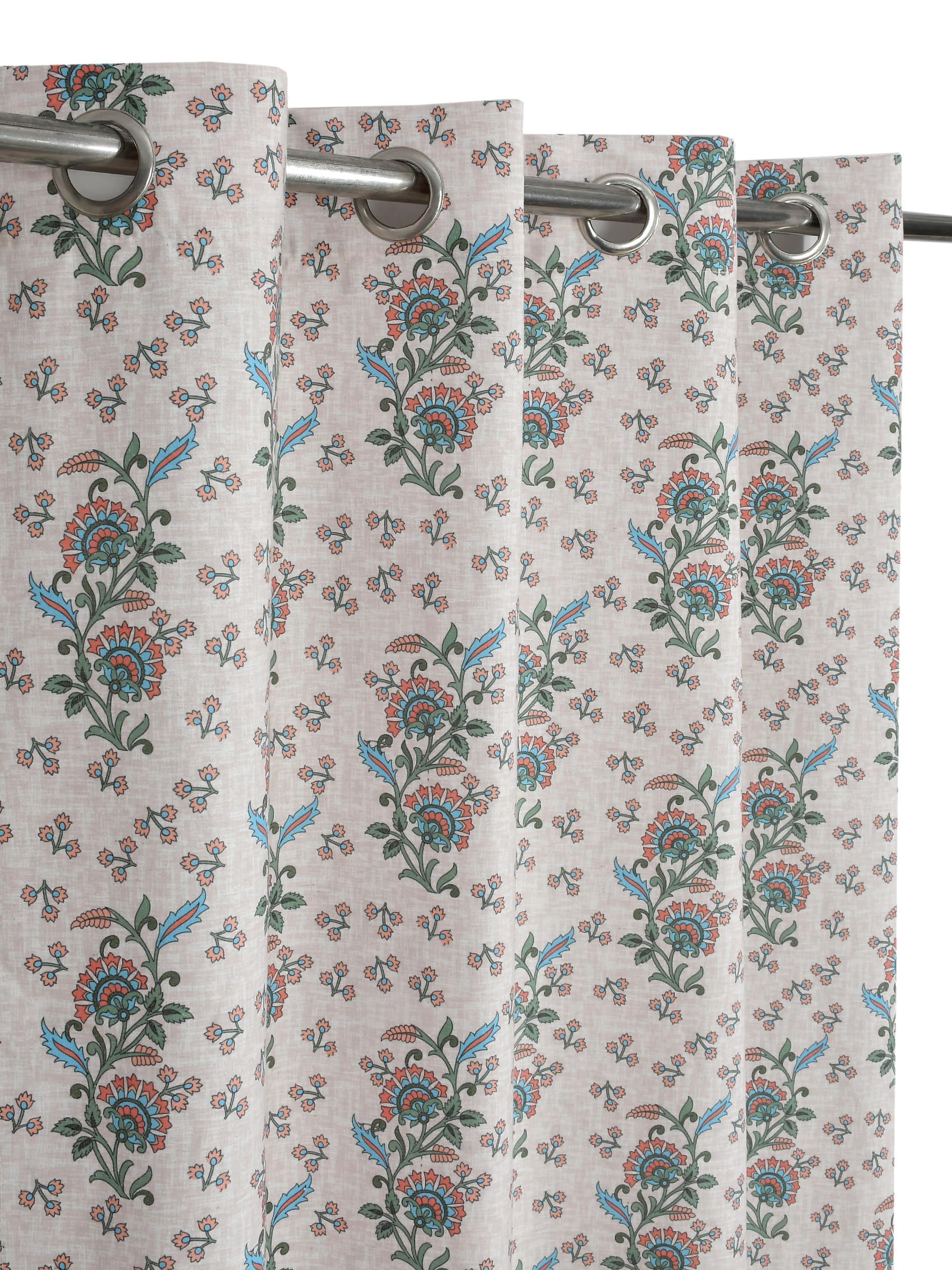 NACIA Cotton Room Darkening Printed Eyelet Curtains for Door, Long Door and Window | Geometric Printed Curtain Panel for Living Room and Bedroom | Grommet Window Drapes