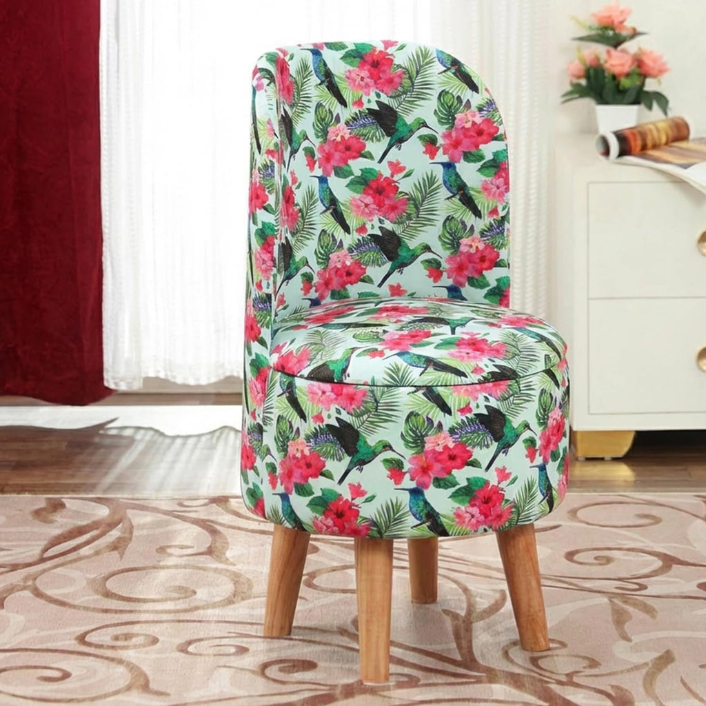 NACIA Velvet Printed Ottoman Chair | Dressing Table Chair for Bedroom Makeup Room Decor | Modern Upholstered Ottoman with Wooden Legs for Living Room & Home (18x18x32 Inches)
