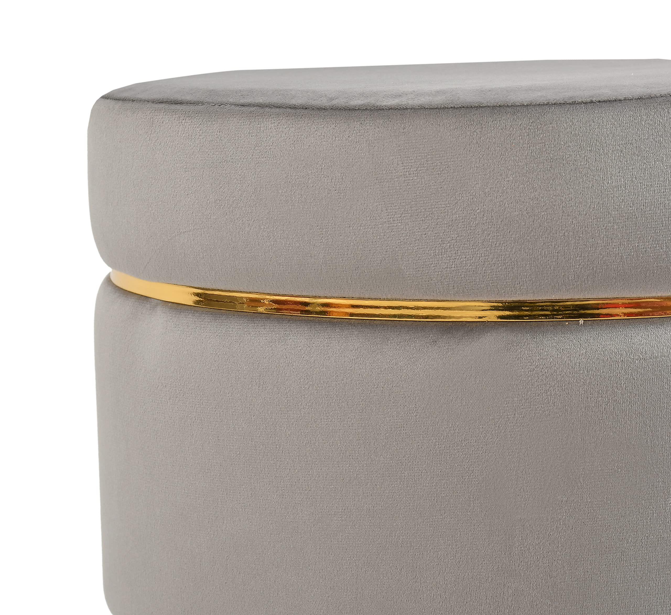 NACIA Velvet Upholstered Ottoman Stool with Wooden Legs | Round Pouffe Footrest Seat for Living Room Bedroom Balcony | Compact Foot Stool for Sitting Home Decor Furniture, 18 Inch
