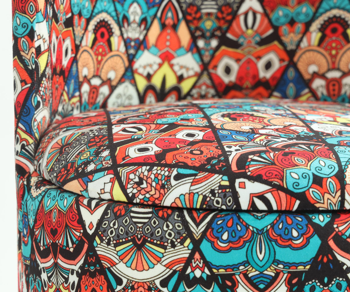 NACIA Velvet Printed Ottoman Chair | Dressing Table Chair for Bedroom Makeup Room Decor | Modern Upholstered Ottoman with Wooden Legs for Living Room & Home (18x18x32 Inches)