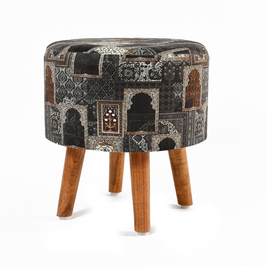 NACIA Printed Ottoman Stool for Living Room | Wooden Pouffe for Sitting and Footrest | Furniture for Home Decor