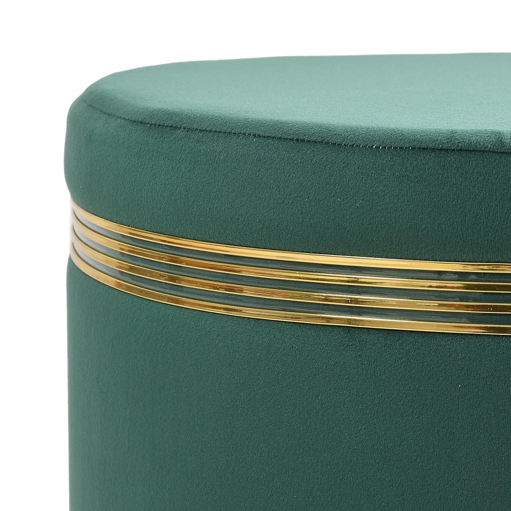 NACIA Ottoman Pouffe Stool for Living Room | Round Cushioned Footstool with Wooden & Gold Metal Legs | Dressing Table Chair for Home Decor, Bedroom & Balcony Use