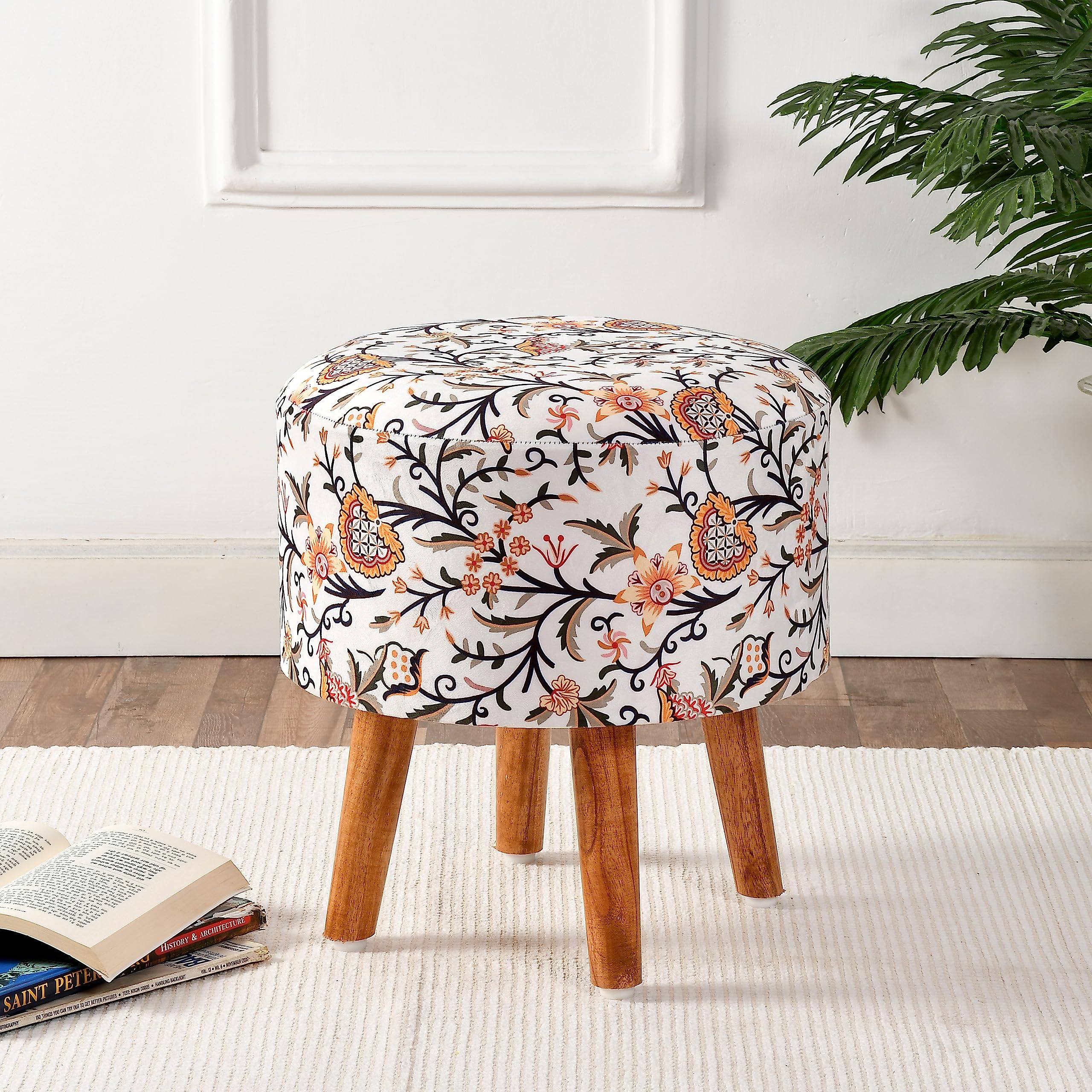 NACIA Printed Ottoman Stool for Living Room | Wooden Pouffe for Sitting and Footrest | Furniture for Home Decor