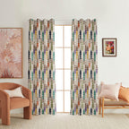 NACIA Cotton Room Darkening Printed Eyelet Curtains for Door, Long Door and Window | Geometric Printed Curtain Panel for Living Room and Bedroom | Grommet Window Drapes