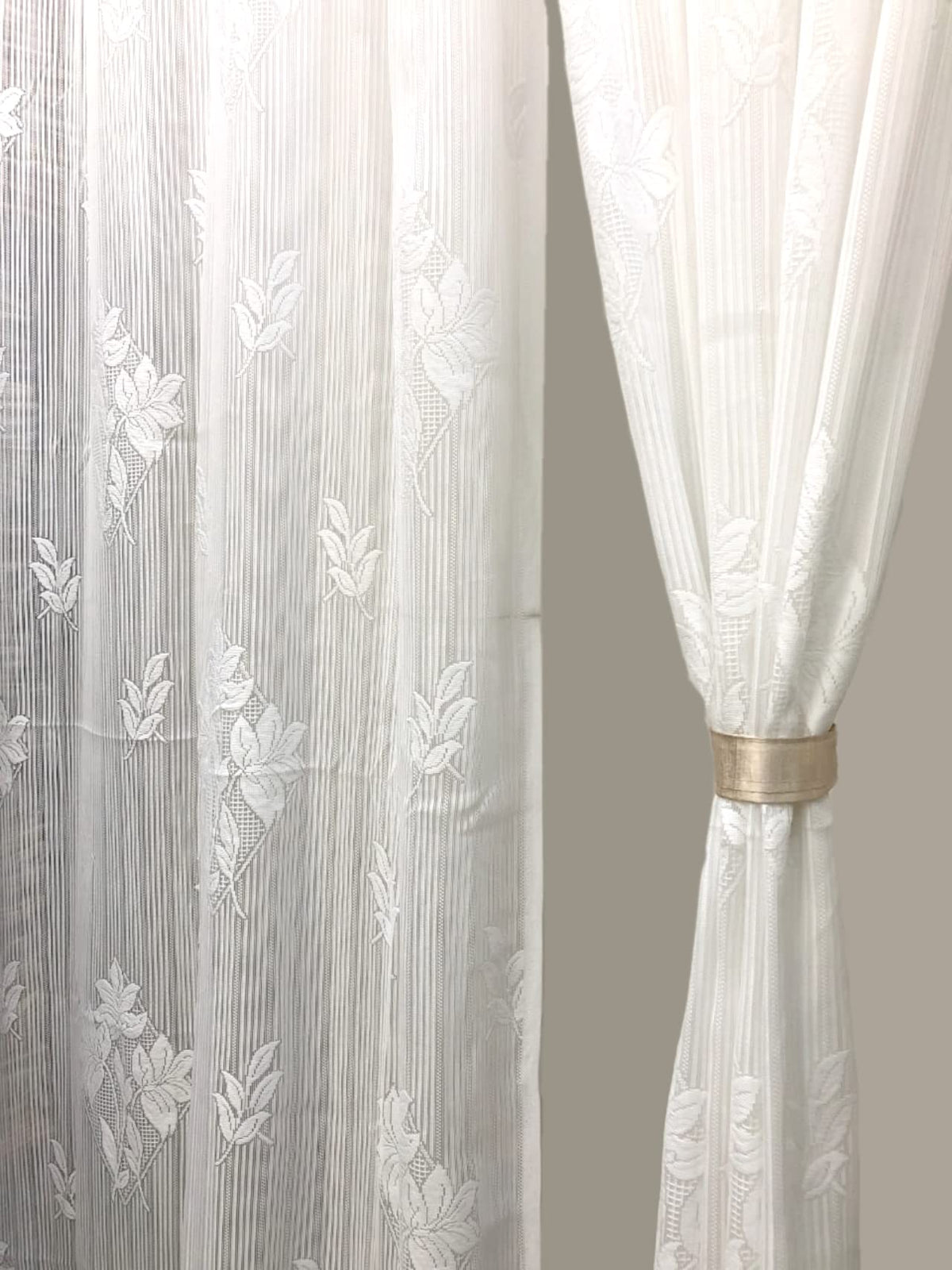 NACIA Floral Net Semi Sheer Curtains 9 Feet Long Set of 2 | Transparent Long Door Curtains with Eyelet Rings | Light Filtering Polyester Net Curtains for Living Room and Bedroom
