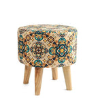 NACIA Velvet Printed Ottoman Chair with Stool Combo | Dressing Table Chair for Bedroom Makeup Room Decor | Modern Upholstered Ottoman with Wooden Legs for Living Room & Home