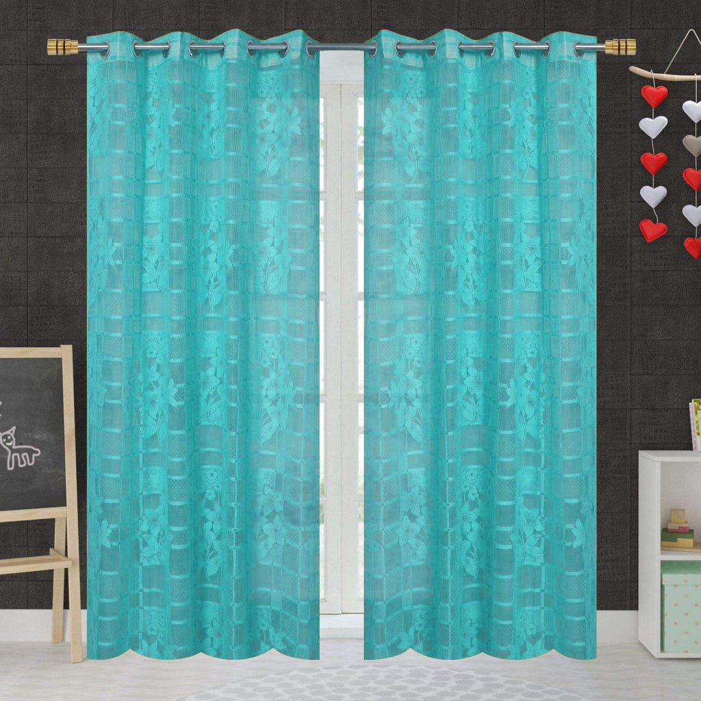 NACIA Heavy Polyester Net Semi Sheer Curtains for Door | Floral Design Grommet Curtains | Semi Transparent Window Drapes for Living Room Bedroom Home Décor
