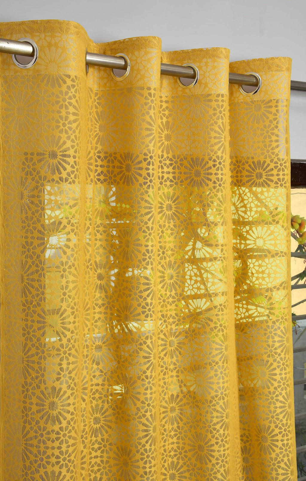 NACIA Heavy Polyester Net Semi Sheer Curtains for Door | Geometric Design Grommet Curtains | Semi Transparent Window Drapes for Living Room Bedroom Home Décor