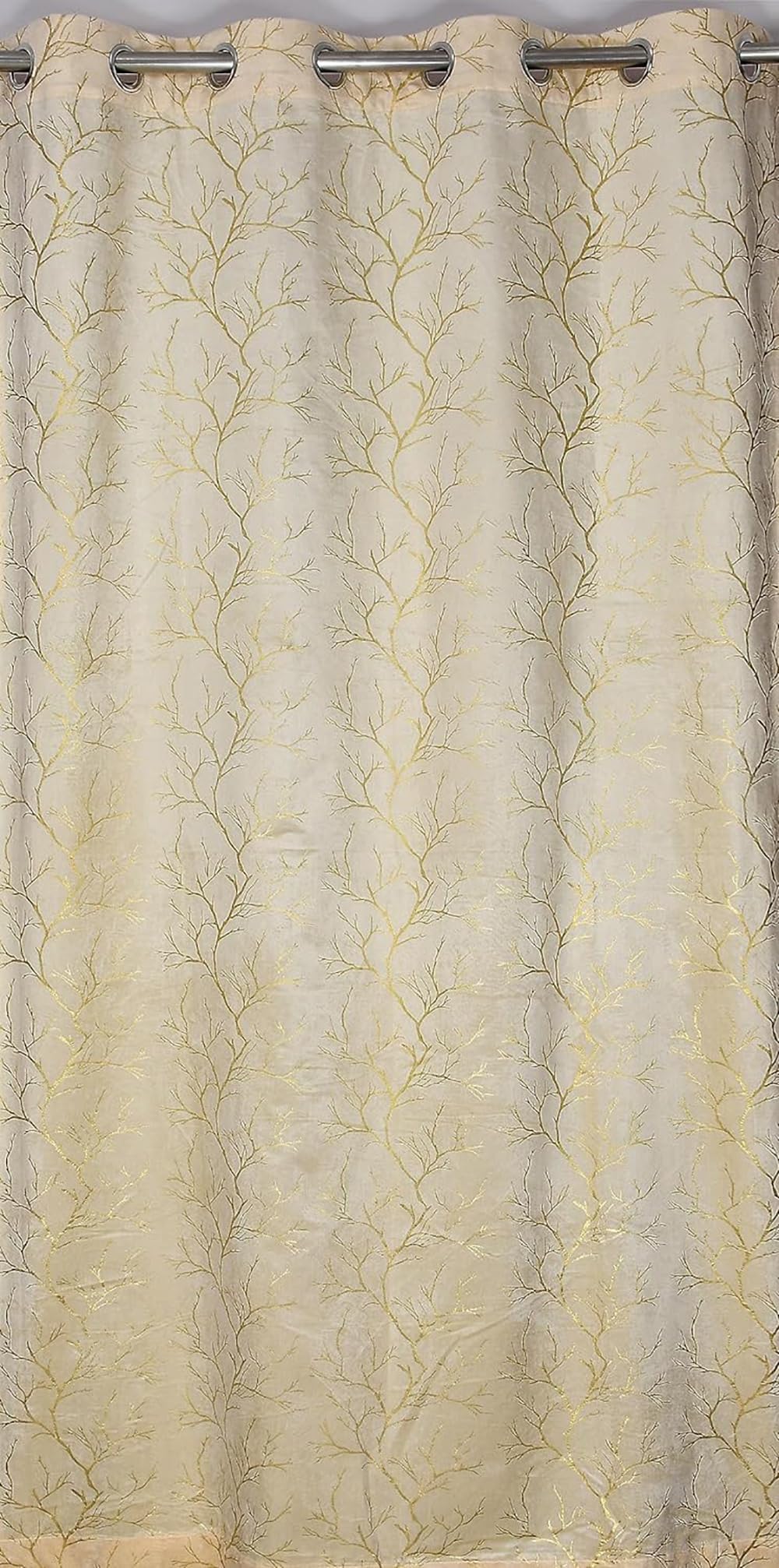 NACIA Golden Foil Print Velvet Curtains for Long Window, Door and Log Door | Decorative Eyelet Room Darkening Drapes with Metallic Tree Branch Design for Living Room and Home Décor, Pack of 1