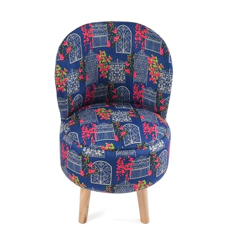 NACIA Velvet Printed Ottoman Chair | Dressing Table Chair for Bedroom Makeup Room Decor | Modern Upholstered Ottoman with Wooden Legs for Living Room & Home (18x18x32 Inches)