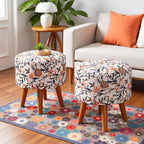 NACIA Printed Ottoman Stool for Living Room | Wooden Pouffe for Sitting and Footrest | Furniture for Home Decor