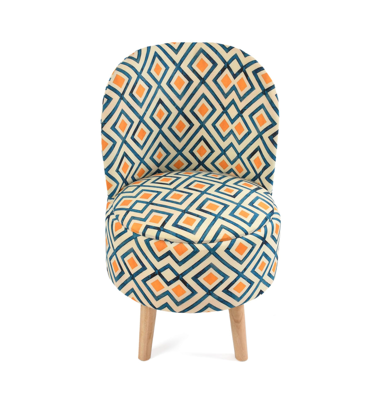 NACIA Velvet Printed Ottoman Chair with Stool Combo | Dressing Table Chair for Bedroom Makeup Room Decor | Modern Upholstered Ottoman with Wooden Legs for Living Room & Home