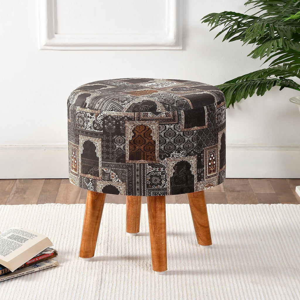 NACIA Printed Ottoman Stool for Living Room | Wooden Pouffe for Sitting and Footrest | Furniture for Home Decor