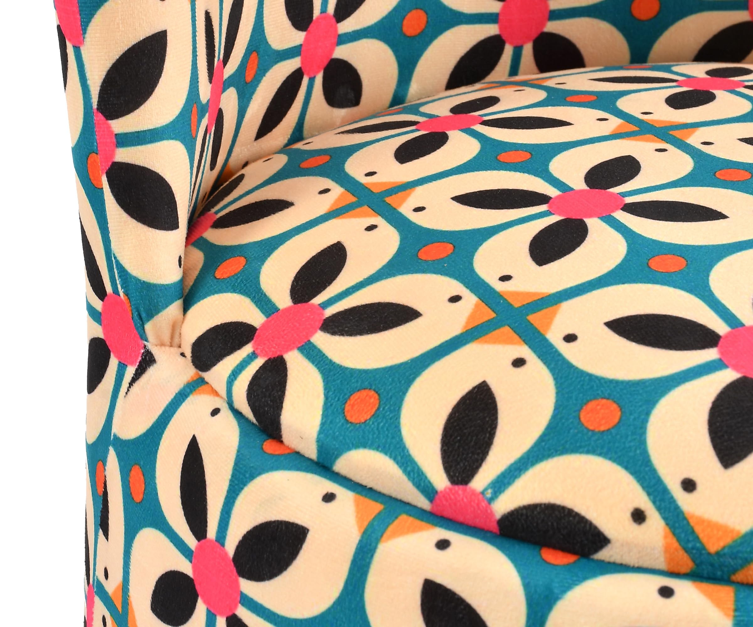 NACIA Velvet Printed Ottoman Chair with Stool Combo | Dressing Table Chair for Bedroom Makeup Room Decor | Modern Upholstered Ottoman with Wooden Legs for Living Room & Home