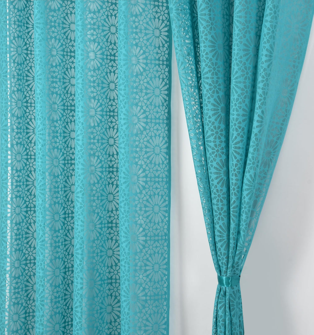 NACIA Heavy Polyester Net Semi Sheer Curtains for Door | Geometric Design Grommet Curtains | Semi Transparent Window Drapes for Living Room Bedroom Home Décor