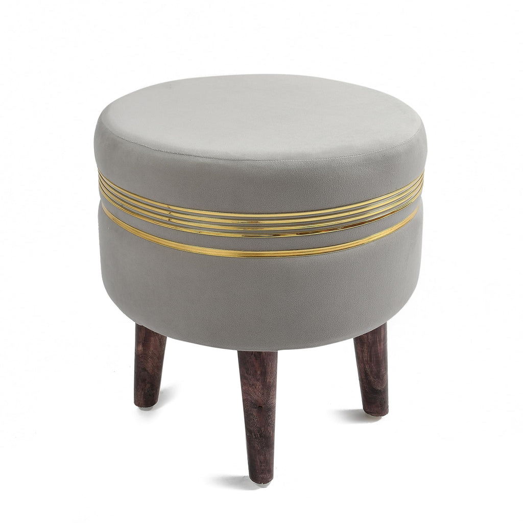NACIA Ottoman Pouffe Stool for Living Room | Round Cushioned Footstool with Wooden & Gold Metal Legs | Dressing Table Chair for Home Decor, Bedroom & Balcony Use