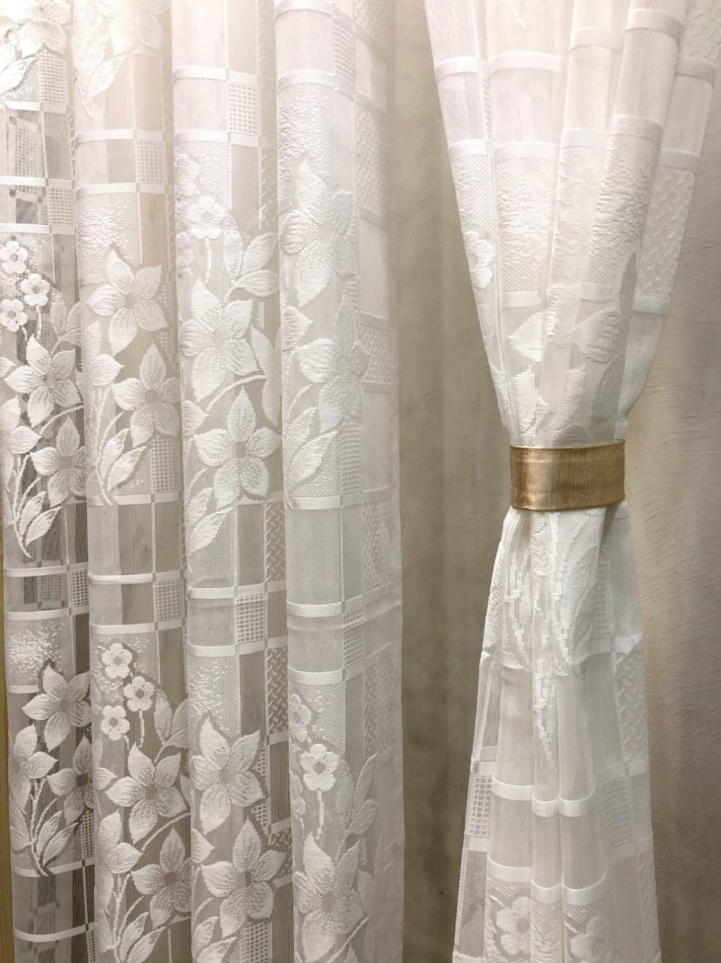 NACIA Heavy Polyester Net Semi Sheer Curtains for Door | Floral Design Grommet Curtains | Semi Transparent Window Drapes for Living Room Bedroom Home Décor