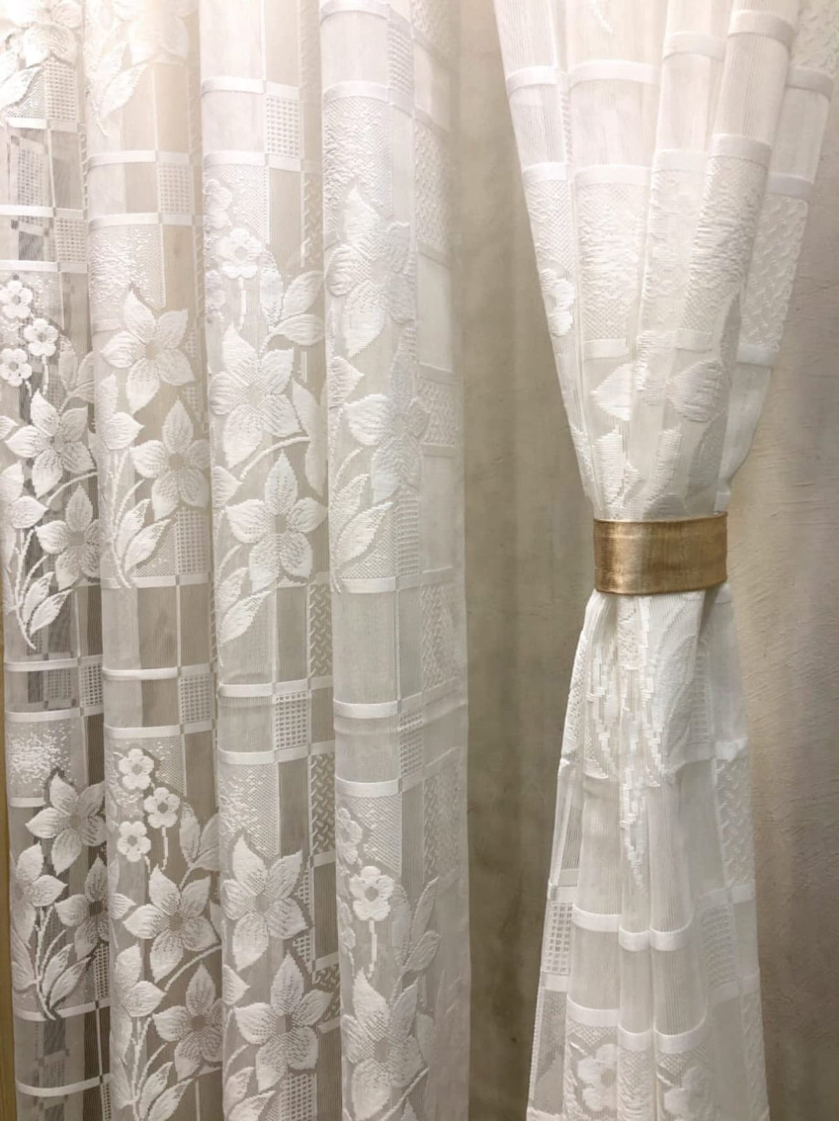 NACIA Heavy Polyester Net Semi Sheer Curtains for Door | Floral Design Grommet Curtains | Semi Transparent Window Drapes for Living Room Bedroom Home Décor