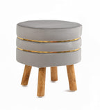 NACIA Velvet Upholstered Ottoman Stool with Wooden Legs | Round Pouffe Footrest Seat for Living Room Bedroom Balcony | Compact Foot Stool for Sitting Home Decor Furniture, 18 Inch