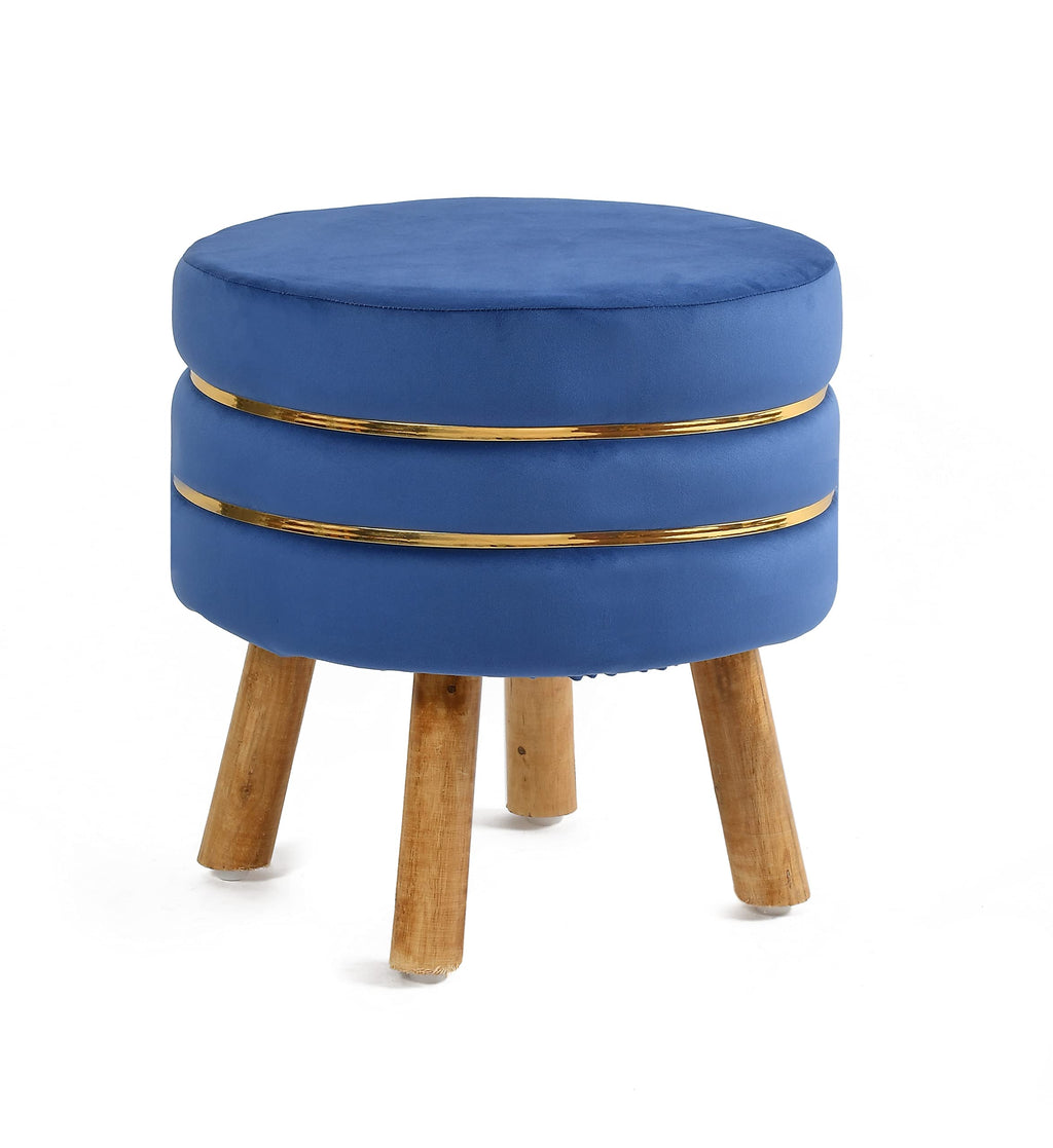 NACIA Velvet Upholstered Ottoman Stool with Wooden Legs | Round Pouffe Footrest Seat for Living Room Bedroom Balcony | Compact Foot Stool for Sitting Home Decor Furniture, 18 Inch