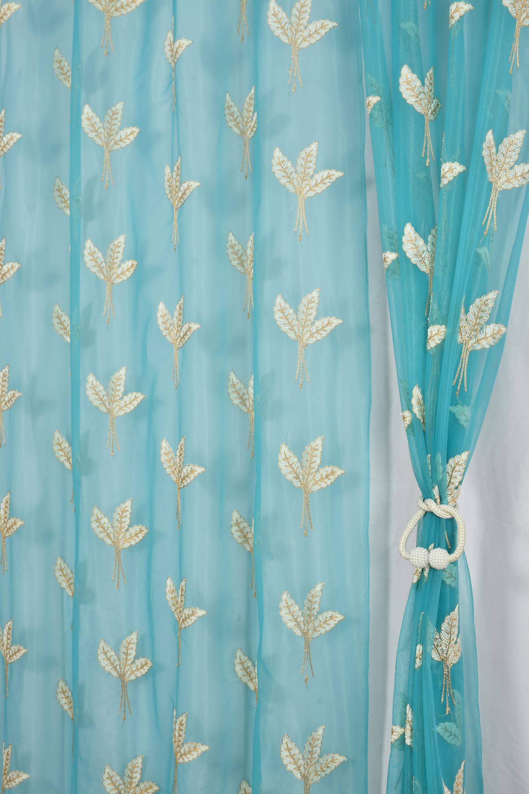 NACIA Tissue Net Embroidery Sheer Curtains 7 Feet Set of 2 | Floral Transparent Door Curtains with Eyelet Rings | Light Filtering Polyester Curtains for Living Room and Bedroom